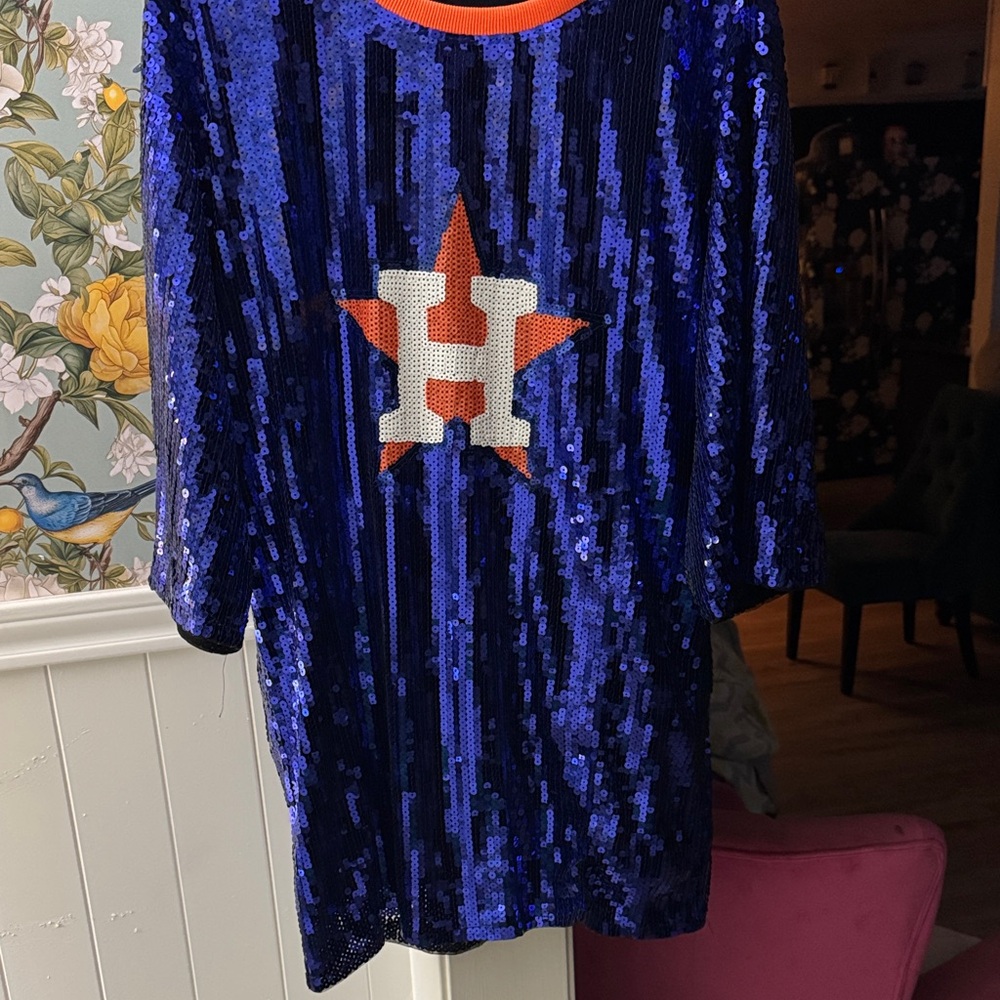 Women's Royal Blue Sequin Dress with Orange Star Accent
